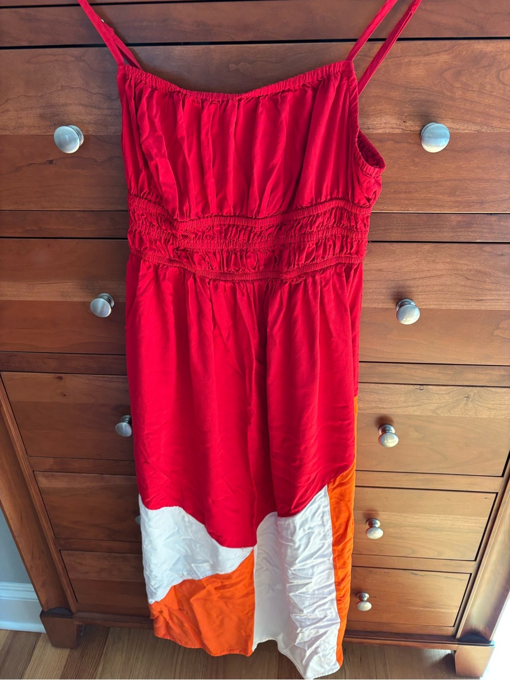Cupshe Red Orange White Colorblock Spaghetti Strap Maxi Dress